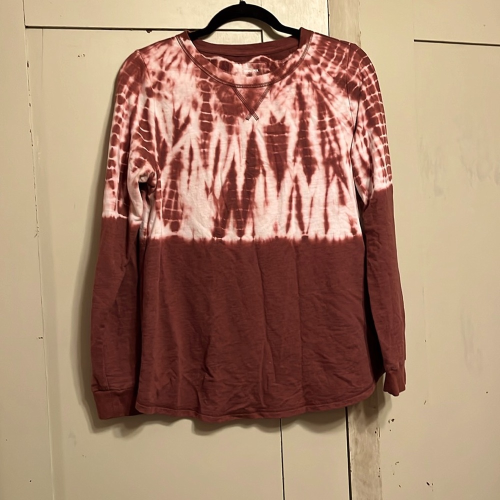 Retro Comfy Maroon & White long sleeve Tie-dye top size medium juniors